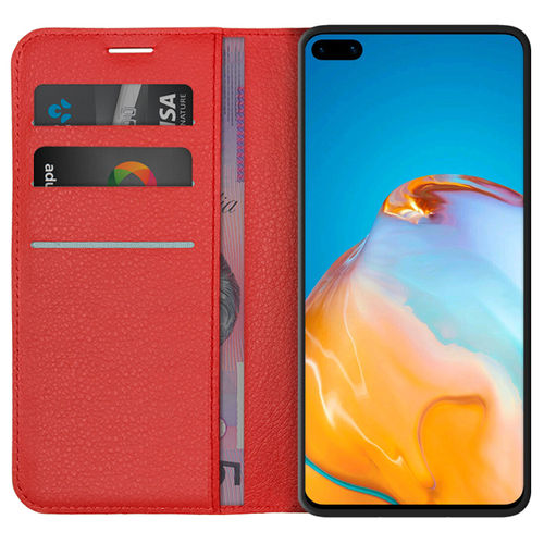 Leather Wallet Case & Card Holder Pouch for Huawei P40 - Red