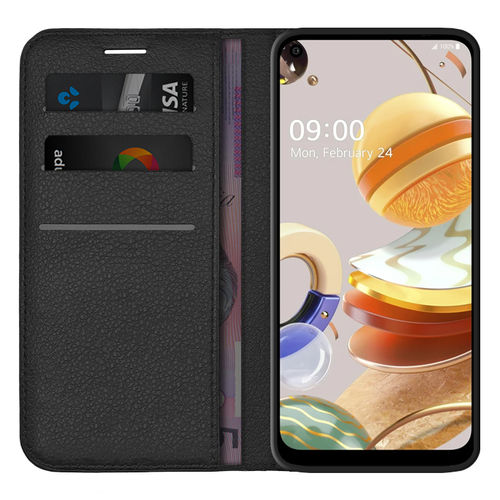 Leather Wallet Case & Card Holder Pouch for LG K61 - Black