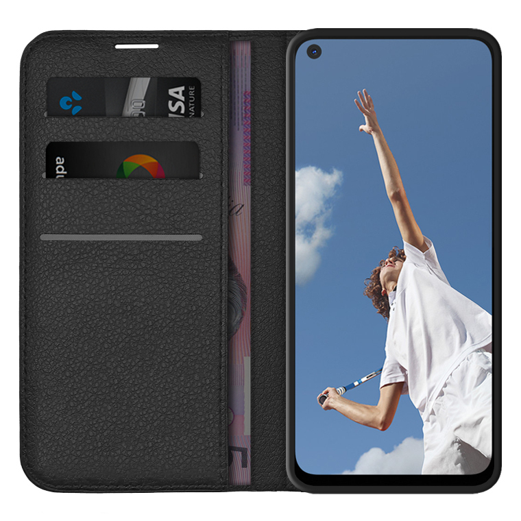 Leather Wallet Case & Card Holder Pouch for Oppo A52 / A72 - Black