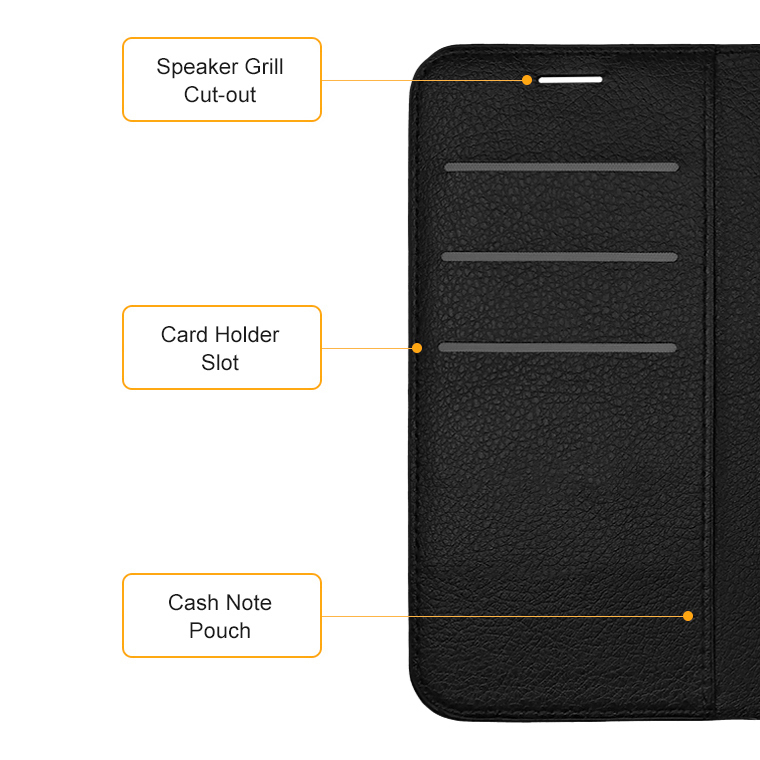 Leather Wallet Case & Card Holder Pouch for Oppo A52 / A72 - Black