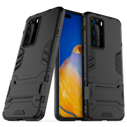 Slim Armour Tough Shockproof Case & Stand for Huawei P40 Pro - Black