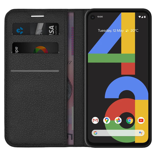 Leather Wallet Case & Card Holder Pouch for Google Pixel 4a - Black