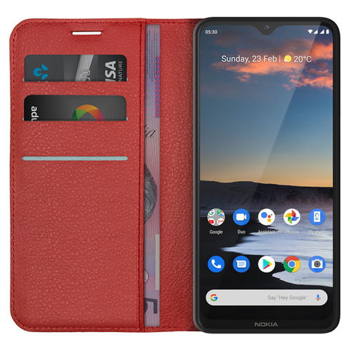 Leather Wallet Case & Card Holder Pouch for Nokia 5.3 - Red