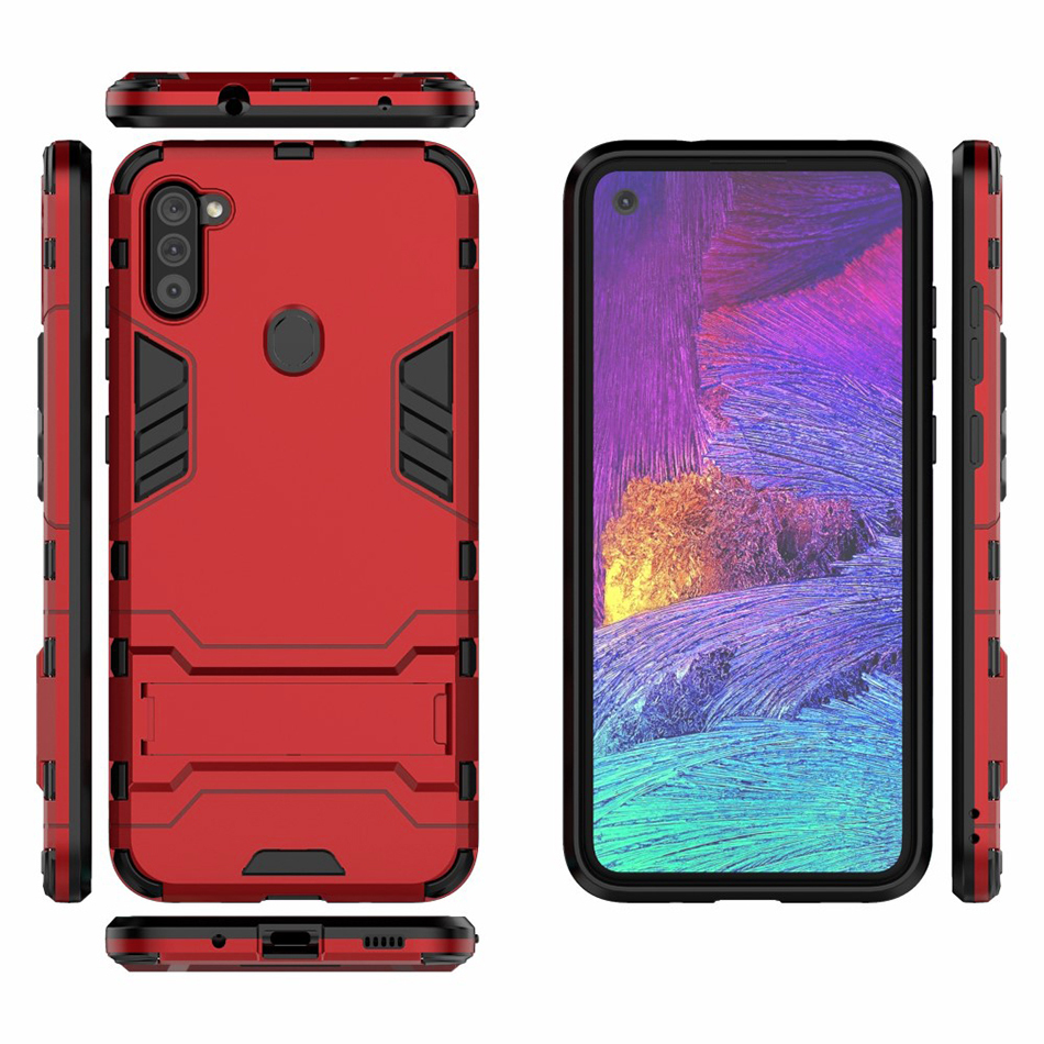 Slim Armour Tough Shockproof Case & Stand for Samsung Galaxy A11 - Red