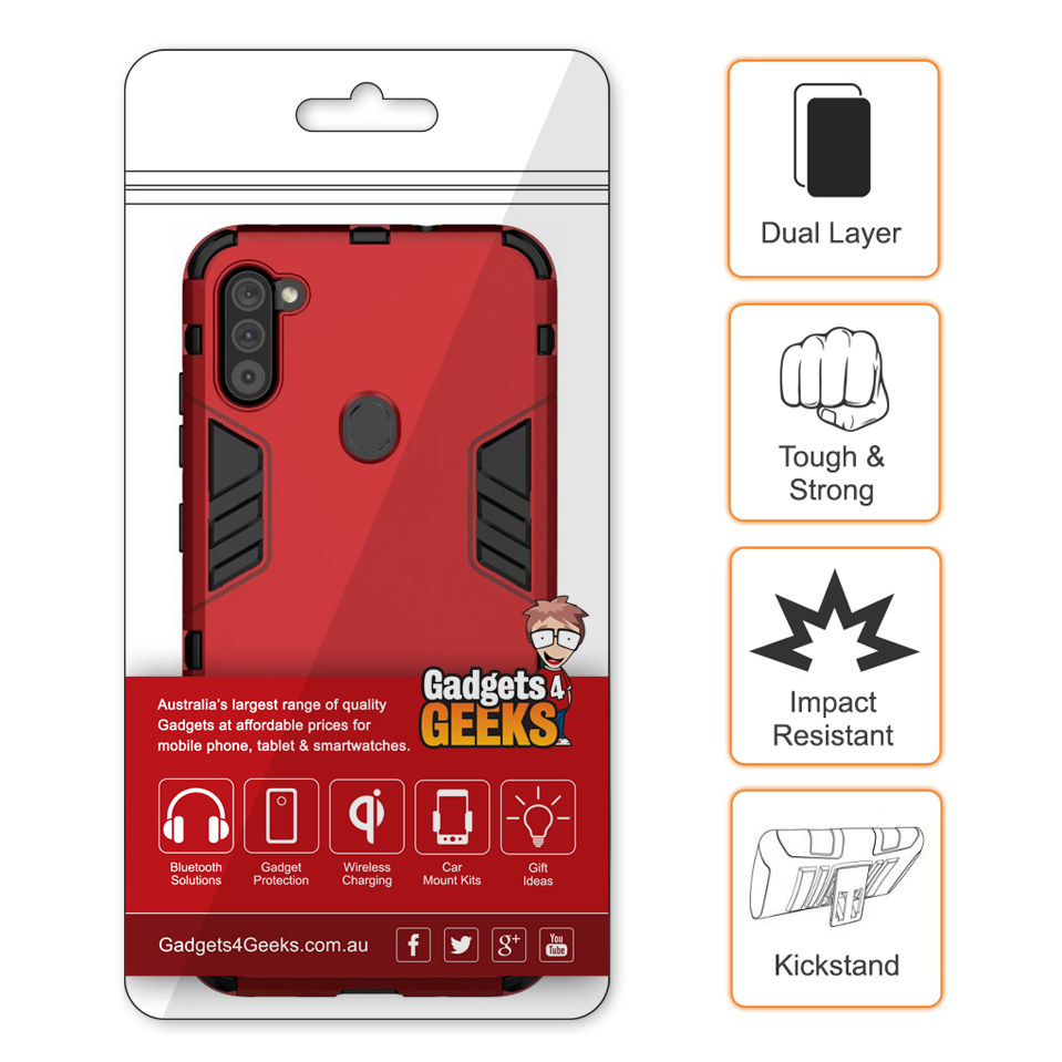 Slim Armour Tough Shockproof Case & Stand for Samsung Galaxy A11 - Red