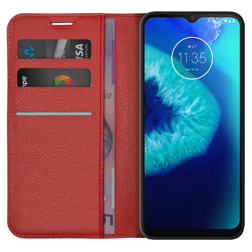 Leather Wallet Case & Card Holder Pouch for Motorola Moto G8 Power Lite - Red