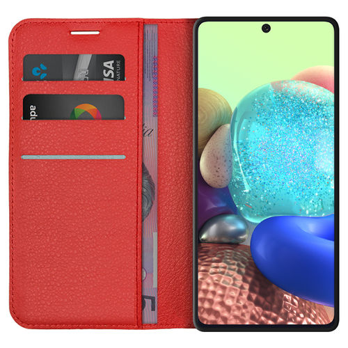 Leather Wallet Case & Card Holder Pouch for Samsung Galaxy A71 5G - Red