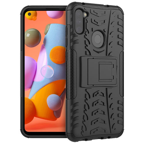 Dual Layer Rugged Tough Case & Stand for Samsung Galaxy A11 - Black