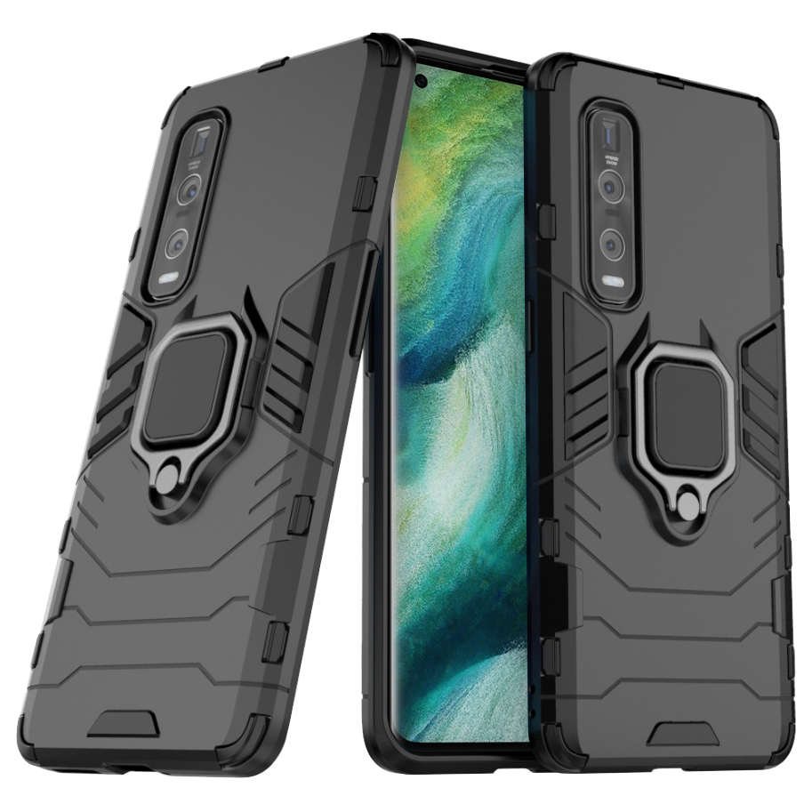 Slim Armour Tough Shockproof Case / Ring Holder Stand for Oppo Find X2 Pro - Black