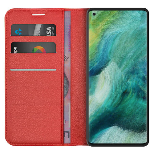 Leather Wallet Case & Card Holder Pouch for Oppo Find X2 Pro - Red