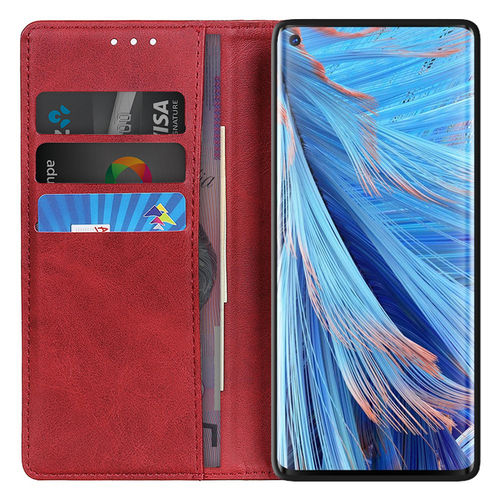 Leather Wallet Case & Card Holder Pouch for Oppo Find X2 Neo - Red