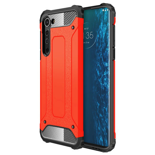 Military Defender Tough Shockproof Case for Motorola Edge - Red