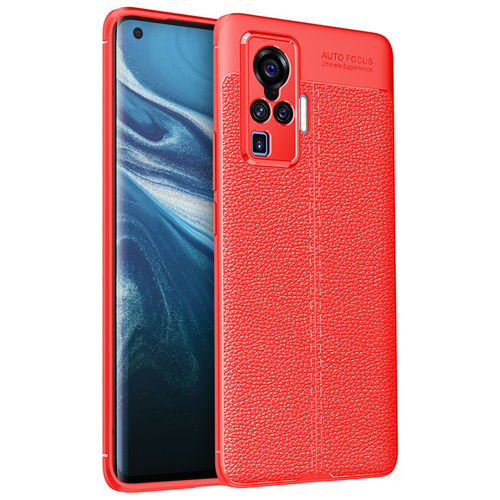 Flexi Slim Litchi Texture Case for Vivo X50 Pro - Red Stitch