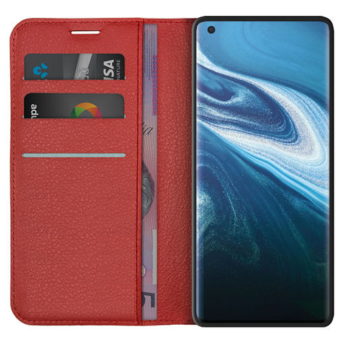 Leather Wallet Case & Card Holder Pouch for Vivo X50 Pro - Red