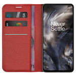 Leather Wallet Case & Card Holder Pouch for OnePlus Nord - Red