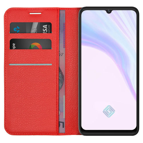 Leather Wallet Case & Card Holder Pouch for Vivo X50 Lite - Red