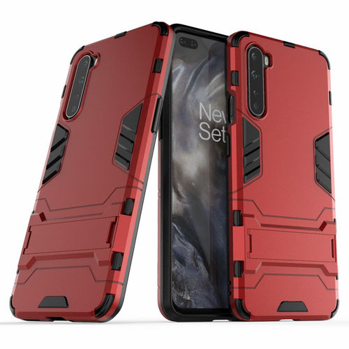 Slim Armour Tough Shockproof Case & Stand for OnePlus Nord - Red