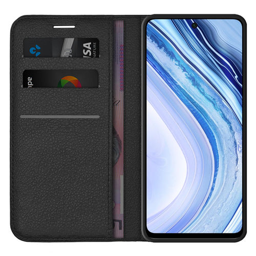 Leather Wallet Case & Card Holder Pouch for Xiaomi Redmi Note 9 Pro - Black