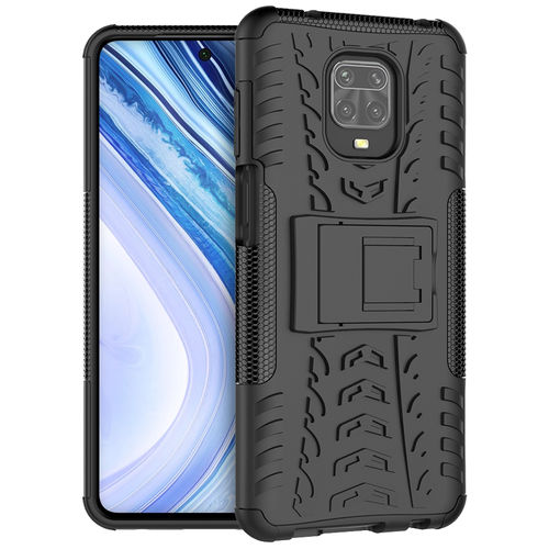 Dual Layer Rugged Shockproof Case & Stand for Xiaomi Redmi Note 9 Pro - Black