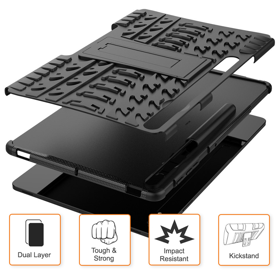 Dual Layer Rugged Shockproof Case for Samsung Galaxy Tab S7+ / S7 FE / S8+ / S9+ / S10+
