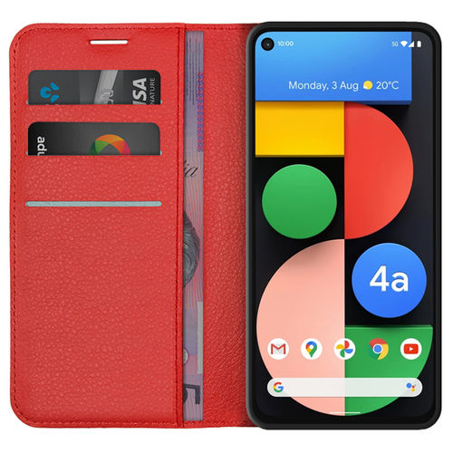 Leather Wallet Case & Card Holder Pouch for Google Pixel 4a 5G - Red