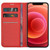 Leather Wallet Case & Card Holder Pouch for Apple iPhone 12 / 12 Pro - Red