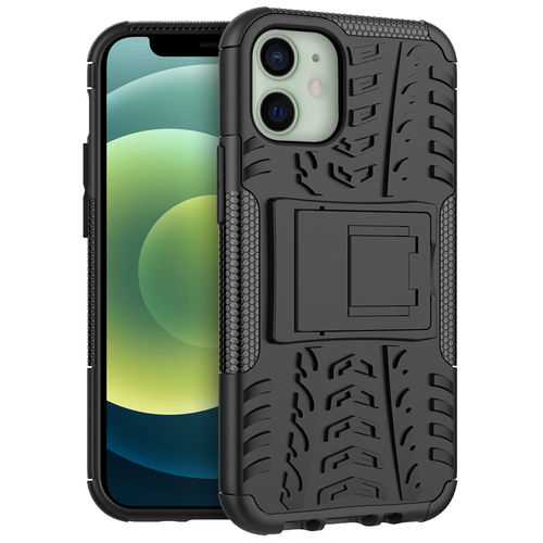Dual Layer Rugged Tough Case & Stand for Apple iPhone 12 Mini - Black