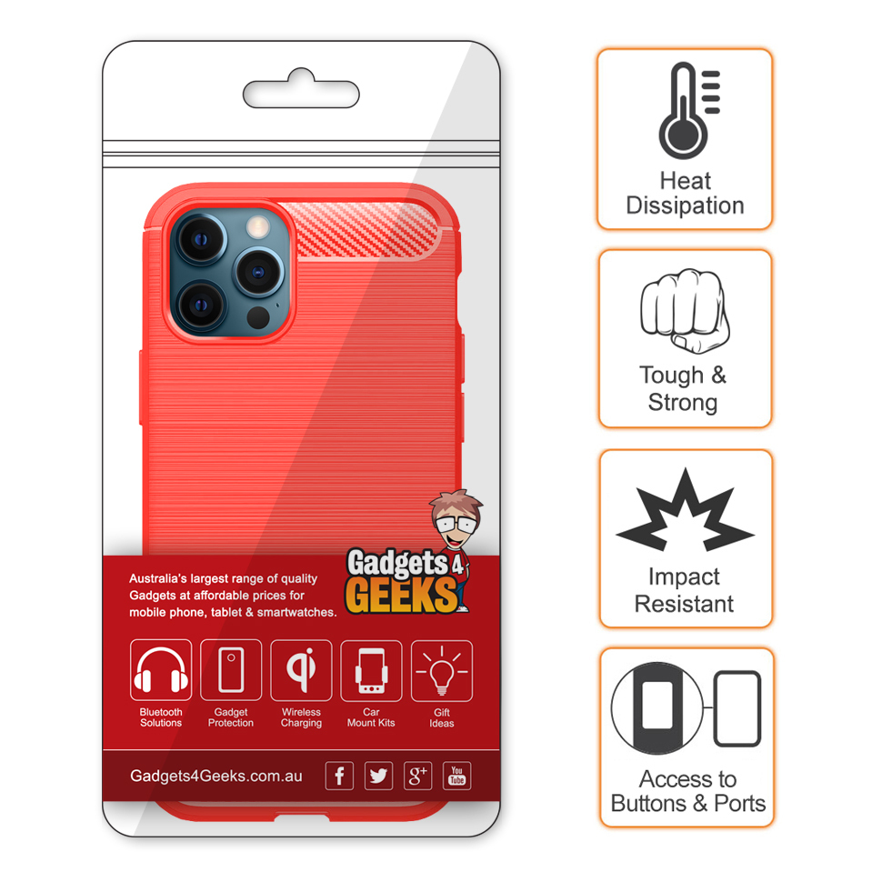 Flexi Slim Carbon Fibre Case for Apple iPhone 12 Pro Max - Brushed Red
