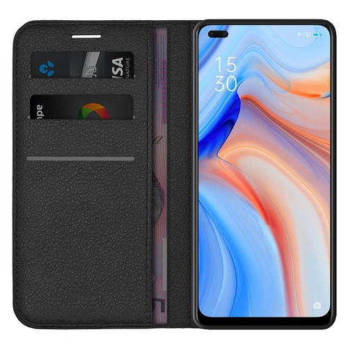 Leather Wallet Case & Card Holder Pouch for Oppo Reno4 5G - Black