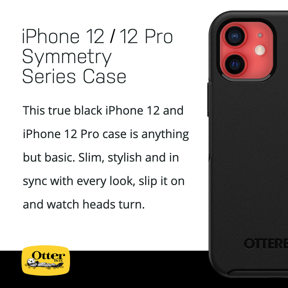 OtterBox Symmetry Shockproof Case for Apple iPhone 12 / 12 Pro (Black)