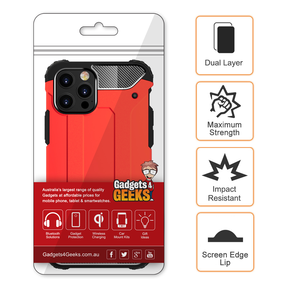 Military Defender Tough Shockproof Case for Apple iPhone 12 / 12 Pro - Red