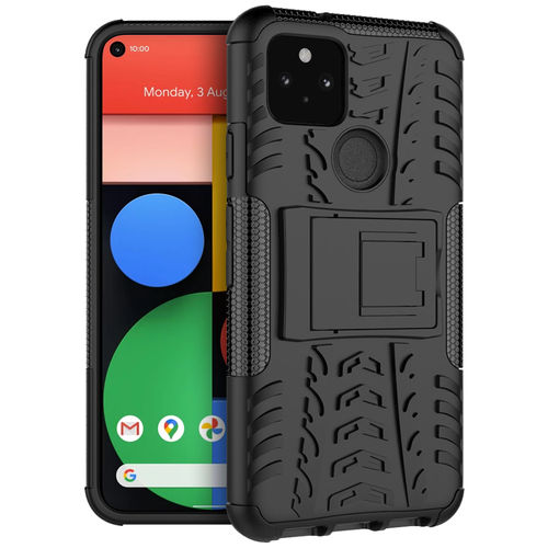 Dual Layer Rugged Tough Case & Stand for Google Pixel 5 - Black