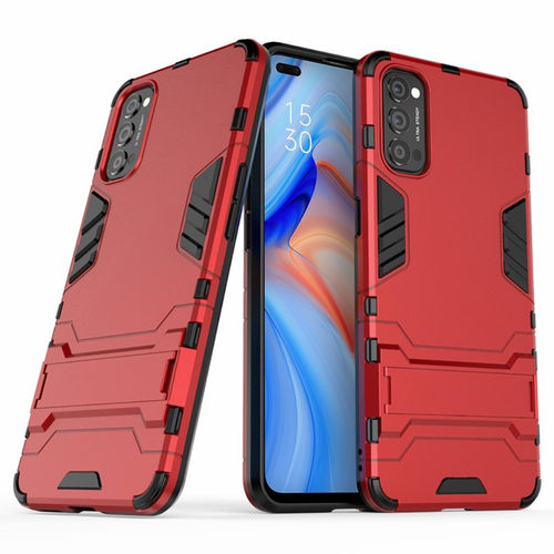 Slim Armour Tough Shockproof Case & Stand for Oppo Reno4 5G - Red