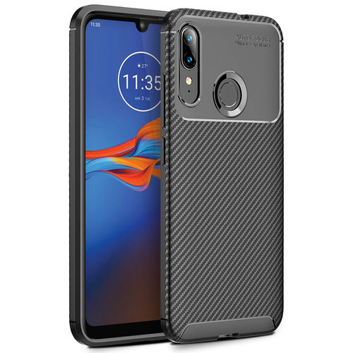 Flexi Slim Carbon Fibre Case for Motorola Moto E6 Plus - Black (Pattern)