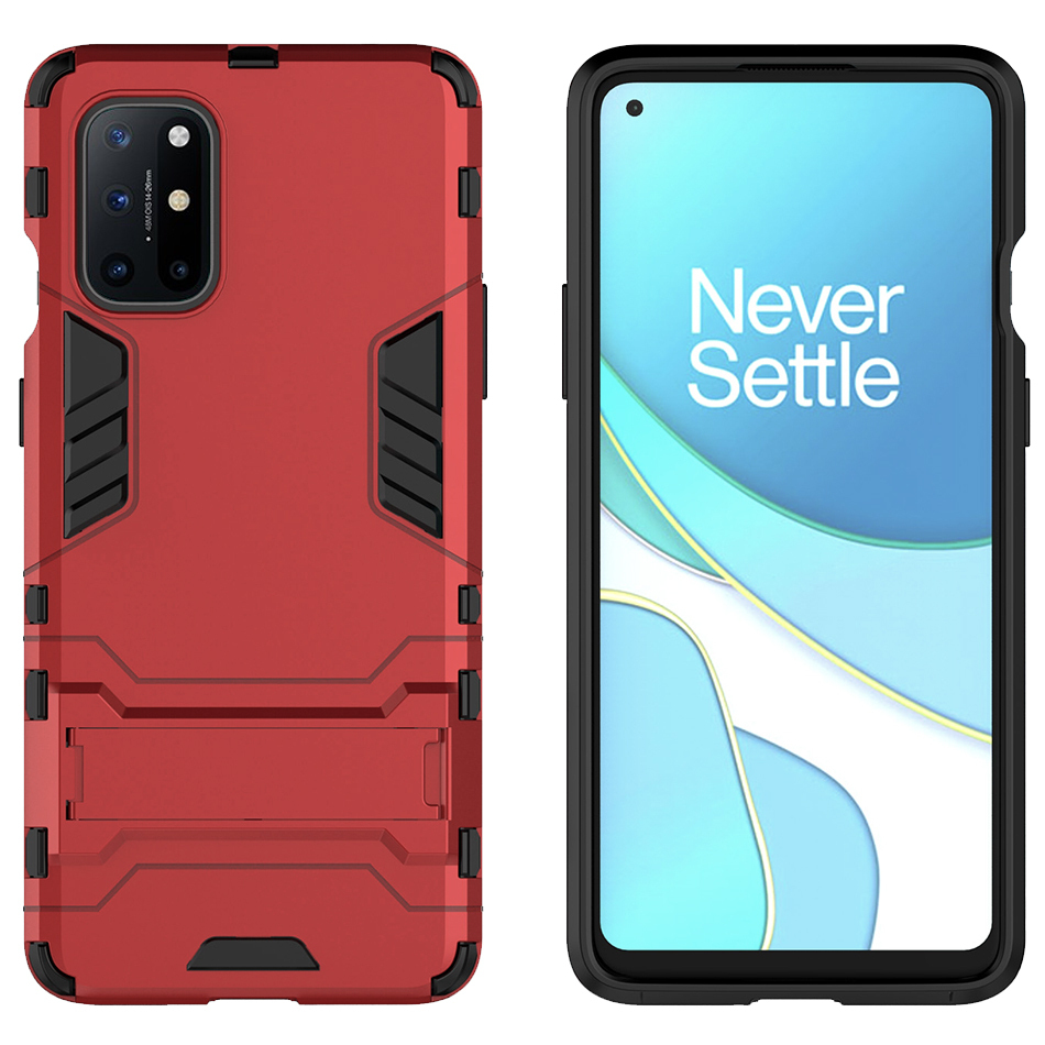 Slim Armour Tough Shockproof Case & Stand for OnePlus 8T - Red