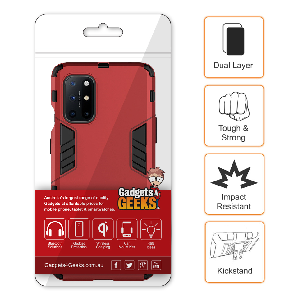 Slim Armour Tough Shockproof Case & Stand for OnePlus 8T - Red