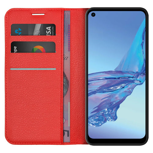 Leather Wallet Case & Card Holder Pouch for Oppo A53 / A53s - Red