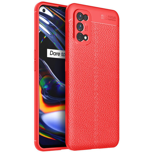 Flexi Slim Litchi Texture Case for realme 7 Pro - Red Stitch