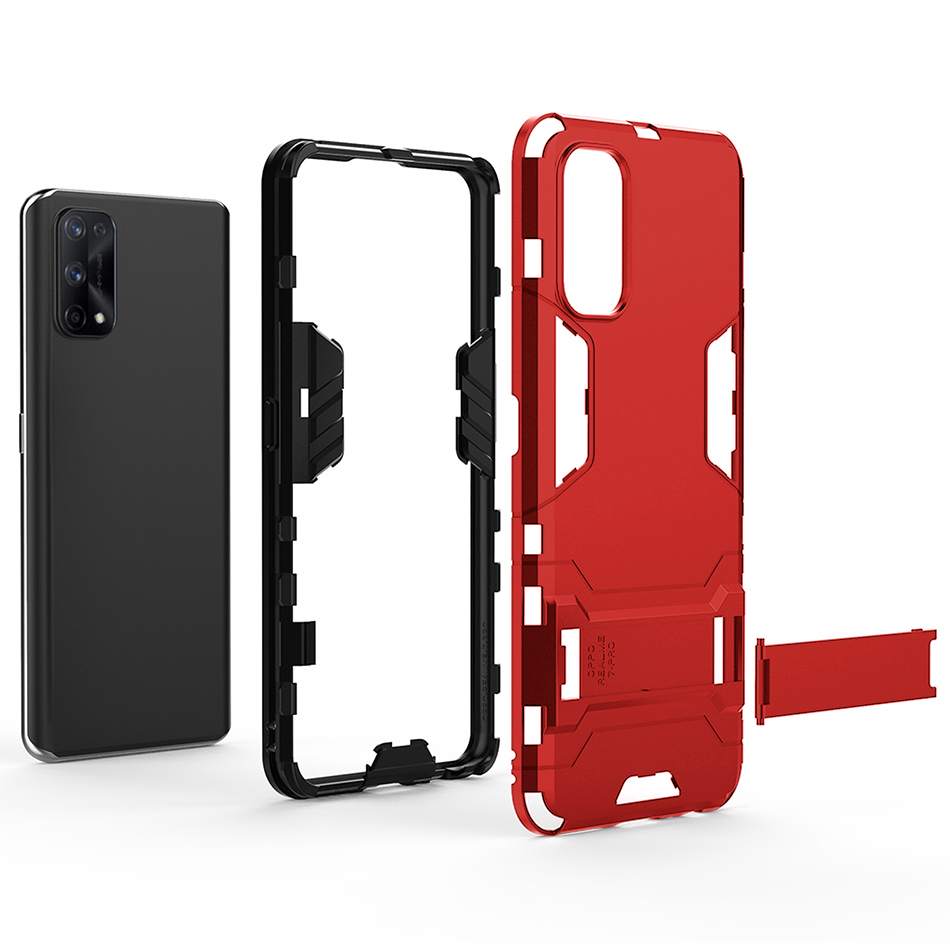 Slim Armour Tough Shockproof Case & Stand for realme 7 Pro - Red