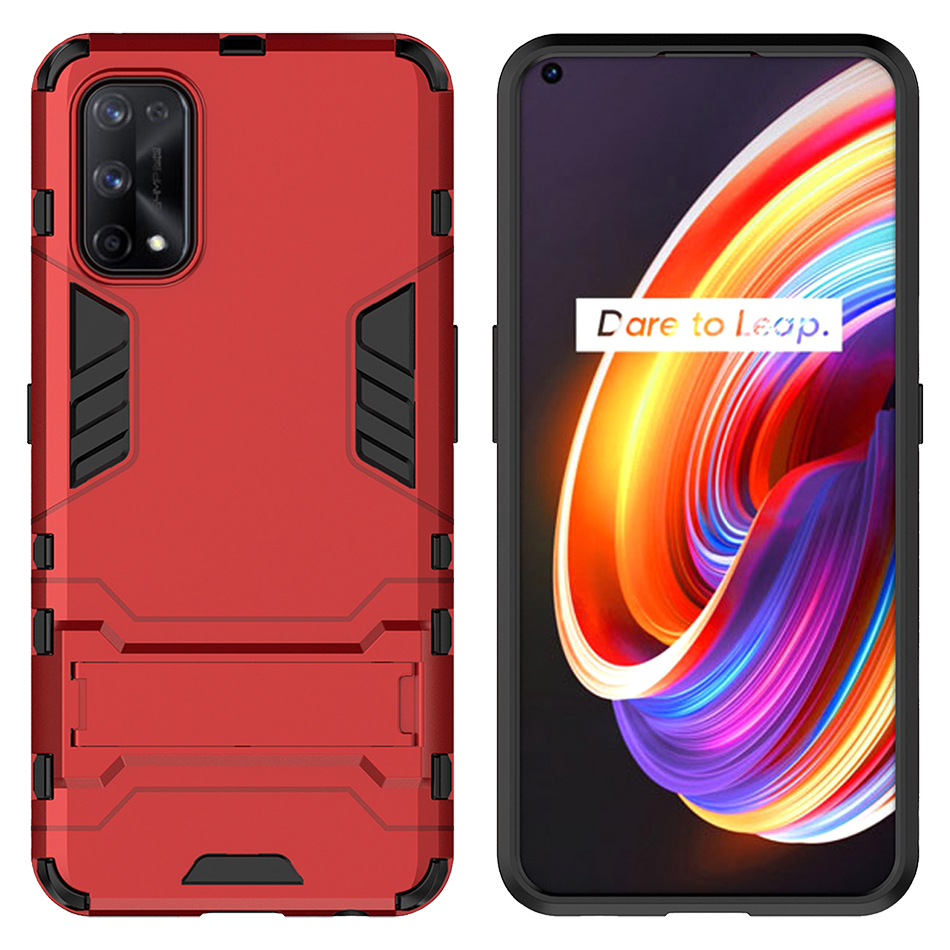 Slim Armour Tough Shockproof Case & Stand for realme 7 Pro - Red