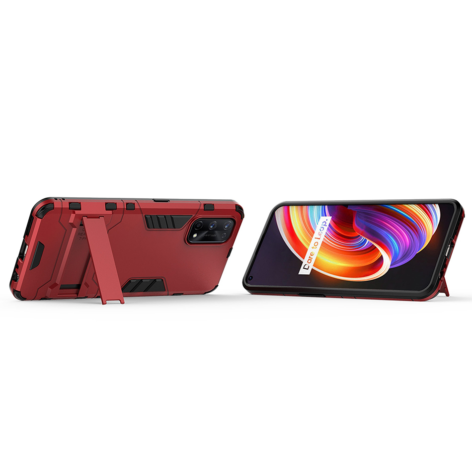 Slim Armour Tough Shockproof Case & Stand for realme 7 Pro - Red