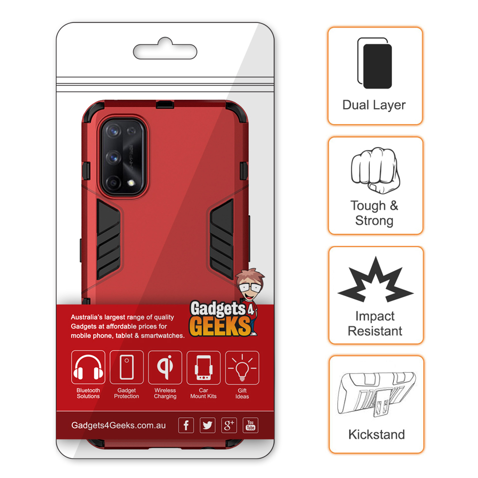 Slim Armour Tough Shockproof Case & Stand for realme 7 Pro - Red