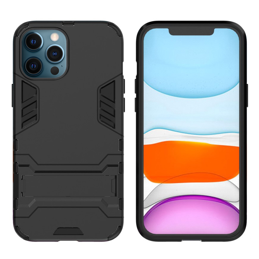 Slim Armour Tough Shockproof Case & Stand for Apple iPhone 12 Pro Max - Black