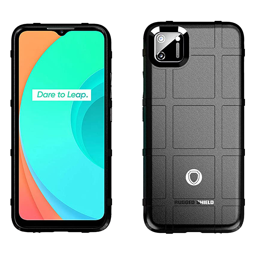 Anti-Shock Grid Texture Tough Case for realme C11 - Black