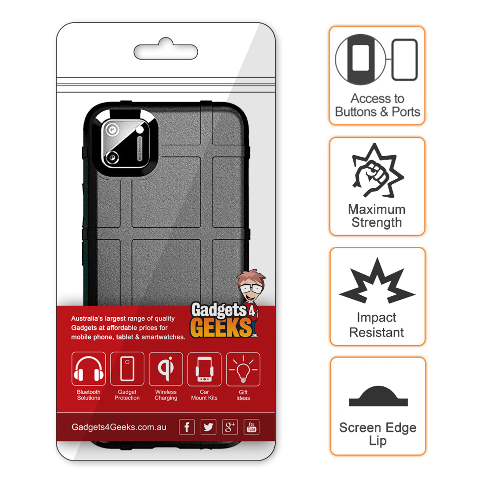 Anti-Shock Grid Texture Tough Case for realme C11 - Black
