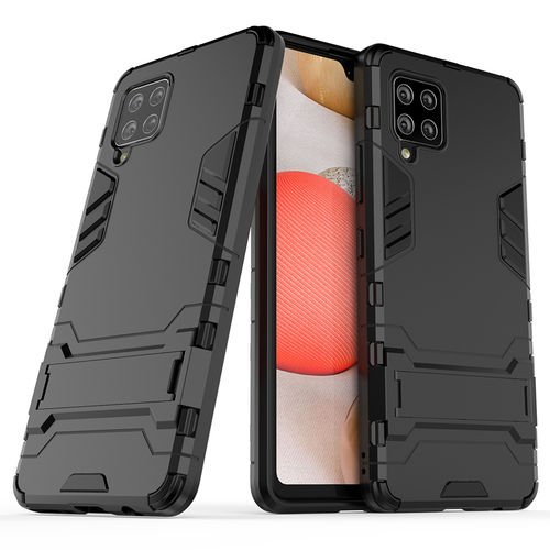 Slim Armour Tough Shockproof Case & Stand for Samsung Galaxy A42 5G - Black