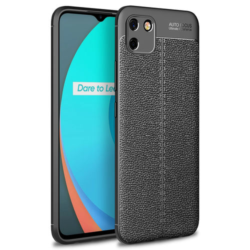 Flexi Slim Litchi Texture Case for realme C11 - Black Stitch