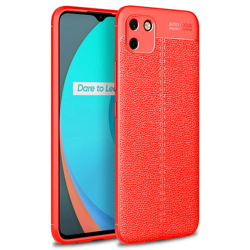 Flexi Slim Litchi Texture Case for realme C11 - Red Stitch