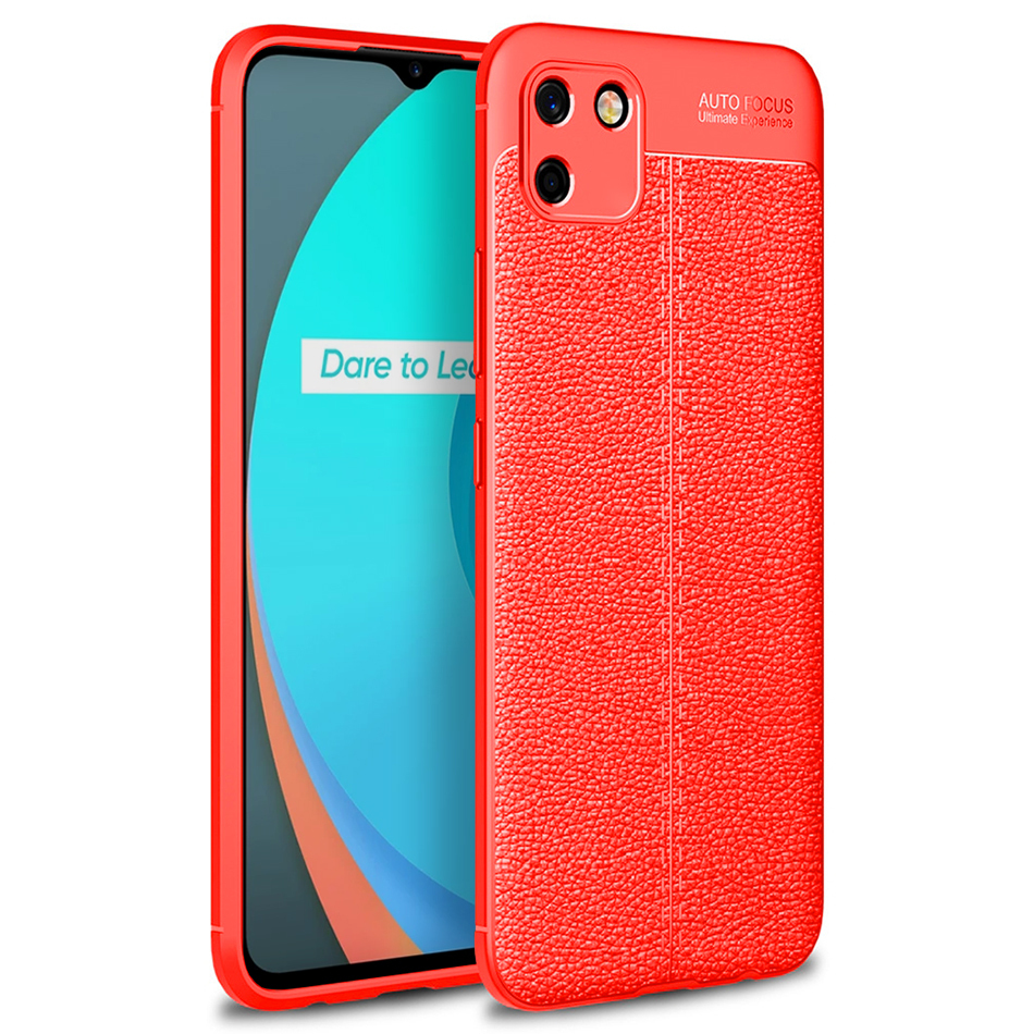 Flexi Slim Litchi Texture Case for realme C11 - Red Stitch