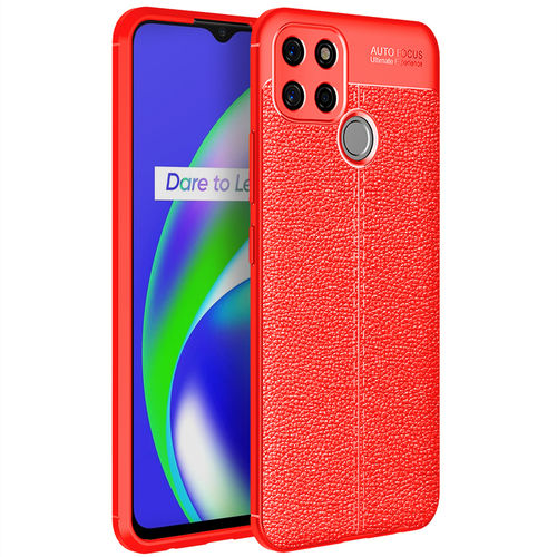 Flexi Slim Litchi Texture Case for realme C12 - Red Stitch